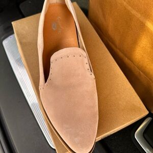Pink slip on light pink suede loafer